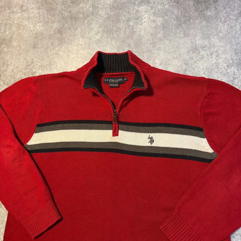 Vintage US Polo Assn‎ Mens Red 1/4 Zip Sweater Pullover Long Sleeve Size XL